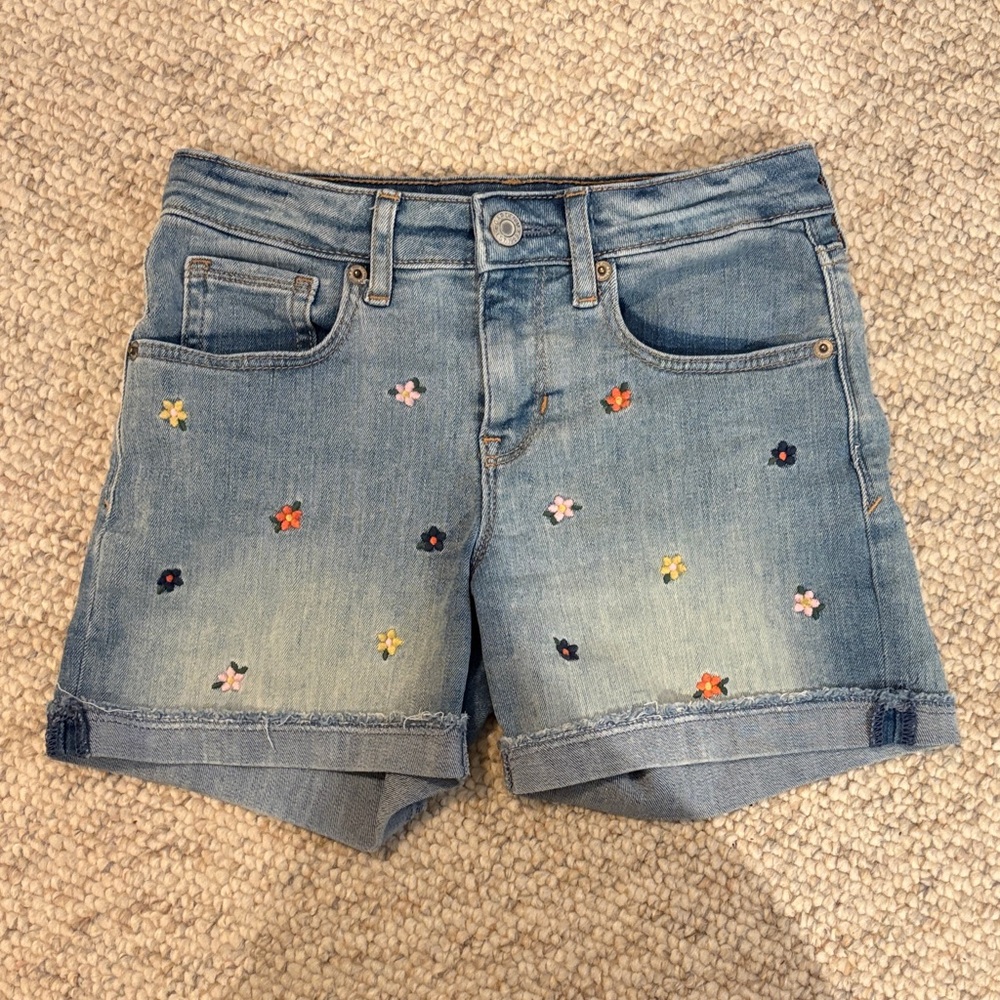 GAP Denim Shorts with Multicolored Floral Embroidery, girl size 12